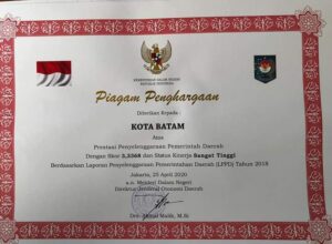 Kinerja Sangat Tinggi, Pemko Batam Terima Penghargaan Dari Kemendagri