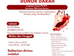 Bersinergi dengan PMI, PK NTT Kota Batam Perdana Mengelar Kegiatan Donor Darah pada Sabtu Besok