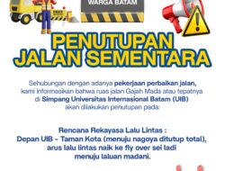 BP Batam Tutup Sementara Ruas Jalan Gajah Mada Depan UIB Mulai Sabtu 25 Juli 2026